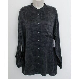 Equipment Femme Shirt Womens Large Black Silk Print Button Up Melodie